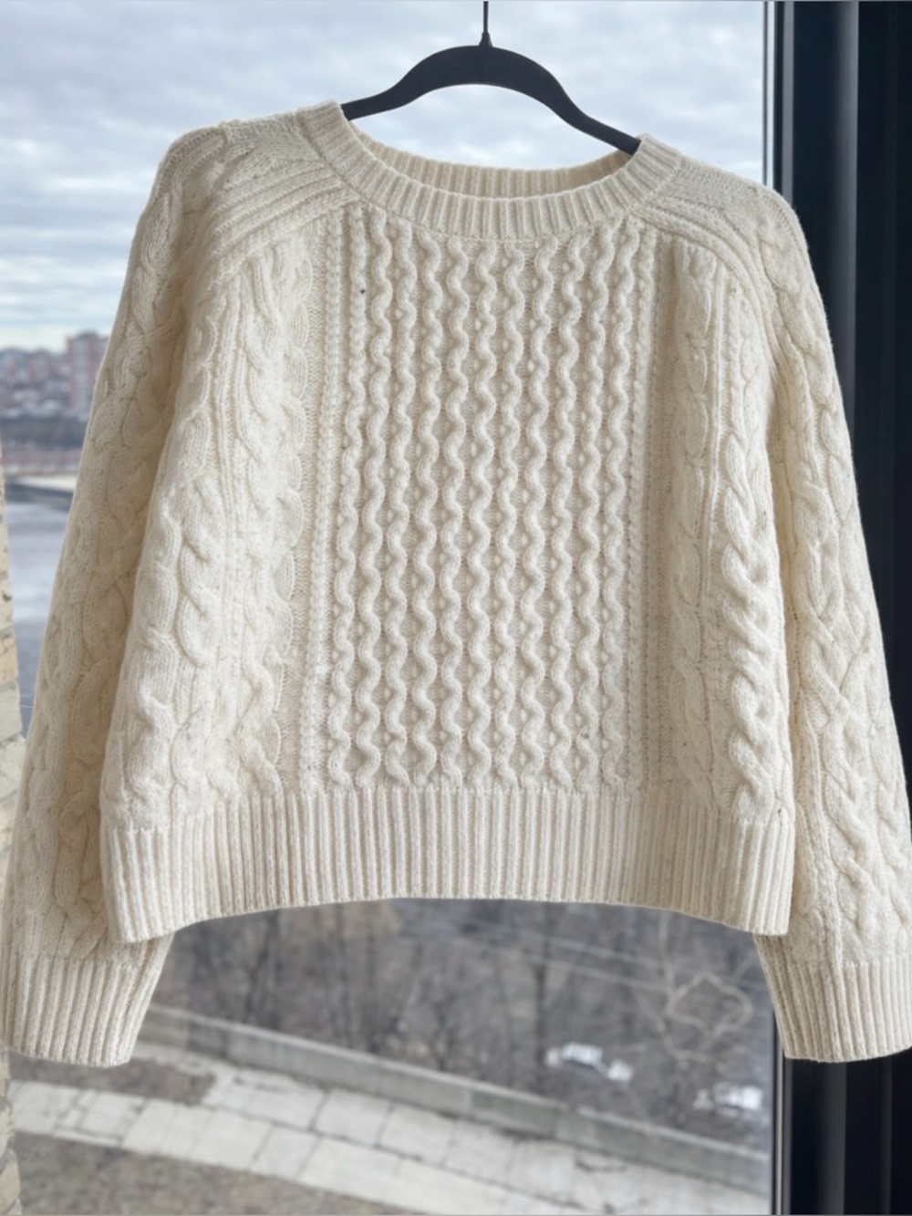Cream Cable Knit Women's Sweater - Classic Crewneck
